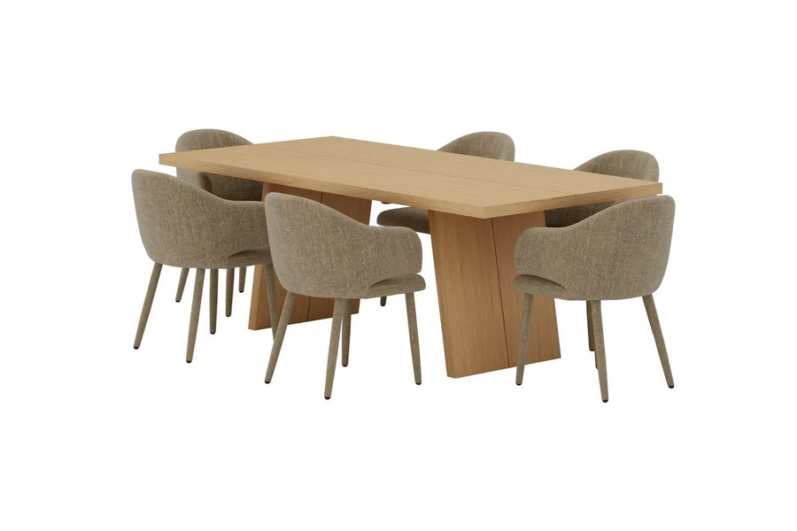 Spisestol Evelin & Logga 2-pakk + Rektangulært spisebord 210 x 100 – beige og natur