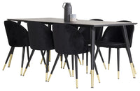 Spisegruppe Dipp & Velvet 180 x 90 + 2-pakk spisestol – svart
