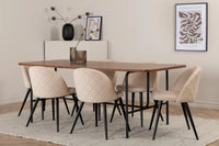 Spisegruppe Uno & Velvet rektangulært 200 x 90 + spisestol 2-pakk – natur og beige