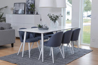 Rektangulært spisebord Polar & Velvet 180 x 90 + 2-pakk spisestol – hvit og blå