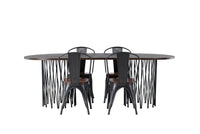 Spisestol Tempe & Stone 2-pakk + Spisebord ovalt 220 x 100 – valnøtt og mokka