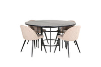 Spisebord rundt ⌀140 – svart + spisestol 2-pakk – beige