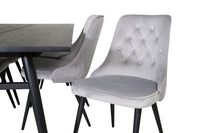 Spisebord Sleek & Velvet Deluxe 195 x 95 + 2-pakk spisestol – svart og lys grå