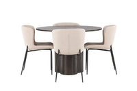 Spisegruppe Modesto & Olivia 2-pakk + Rund Spisebord ⌀110 – beige og mokka