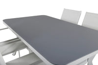 Spisegruppe Virya & Santorini rektangulær 160 x 90 med 2-pakk spisestoler – grå og hvit