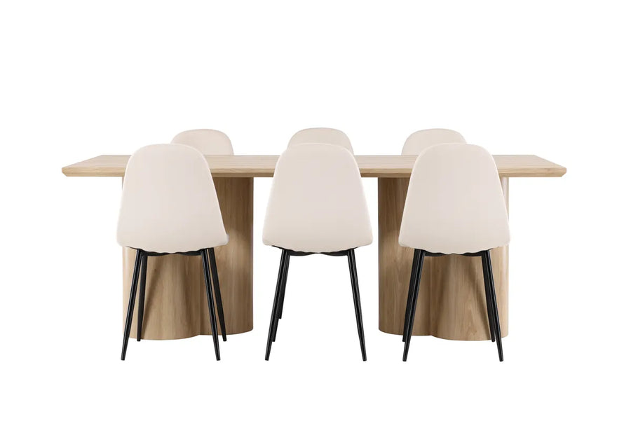 Spisestol Polar & Olivia 2-pakk + Spisebord 210 x 100 – beige og natur