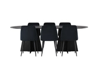 Spisegruppe oval 230 x 115 + 2-pakk spisestol – svart