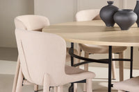 Spisegruppe rund ⌀140 med 2-pakk spisestoler – hvitvasket og beige