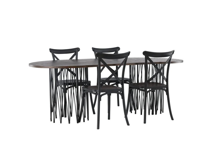 Spisegruppe oval 220 x 100 2-pakk – svart og mocca