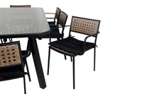 Spisestol Paola 4-pakk + spisebord 200 × 100 – natur og svart