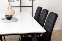 Spisegruppe Jimmy & Windu 195 x 90 + spisestol 2-pakk – hvit og svart