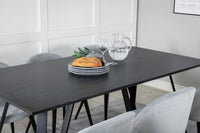 Spisegruppe Marina & Velvet 180 x 90 + spisestol 2-pakk – svart og lys grå
