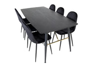 Spisebord Gold & Polar rektangulært 180 x 85 + spisestol 2-pakk – svart
