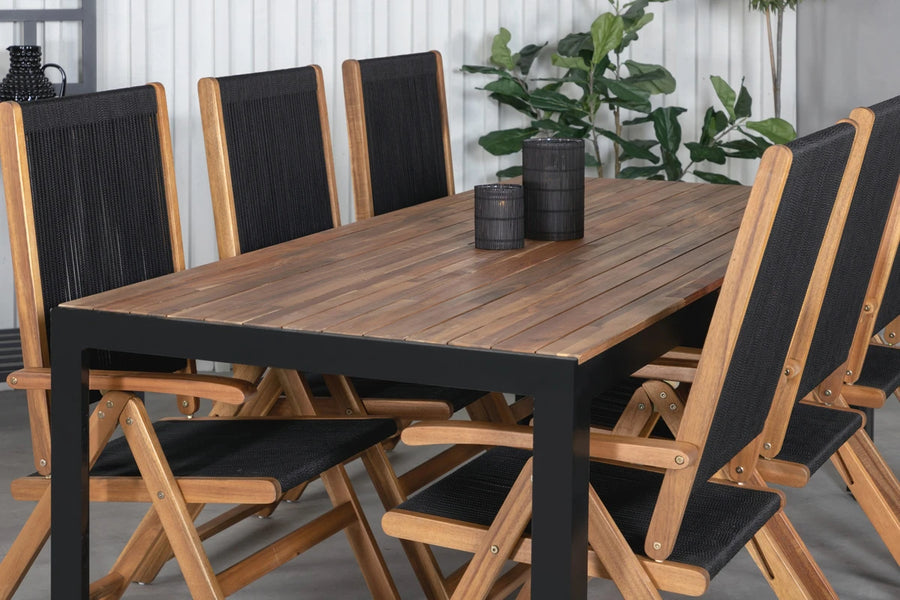 Spisestol Little John 2-pakk – svart + Spisebord rektangulært 205 x 90 – natur