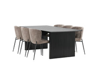 Spisegruppe Modesto & Vail 2-pakk stoler og rektangulært bord 200 × 100 – brun og svart
