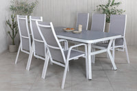 Spisebord Virya & Copacabana 200 × 100 + reclinerstol 2-pakk – hvit og grå