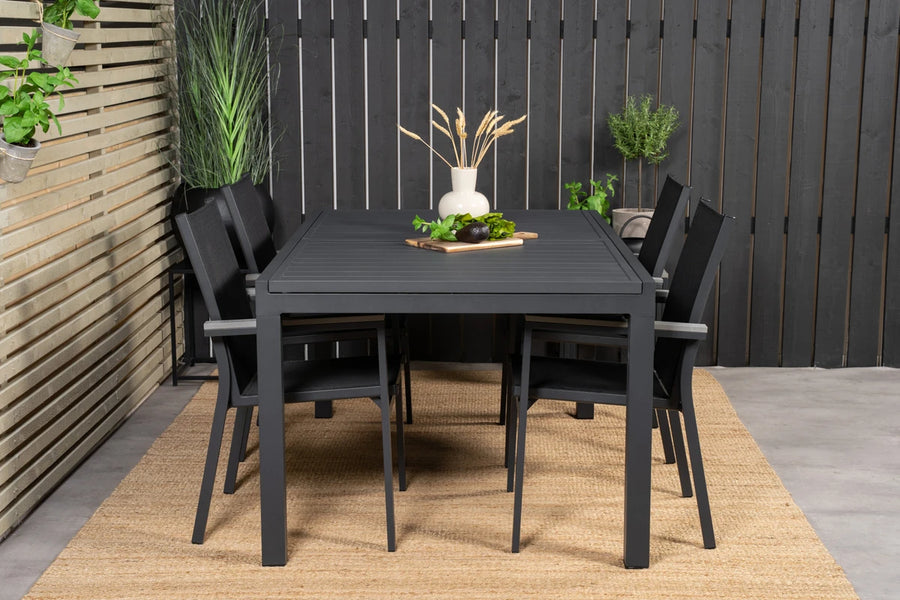 Spisestol Parma & Marbella 2-pakk + Rektangulært spisebord 160 x 100 – svart
