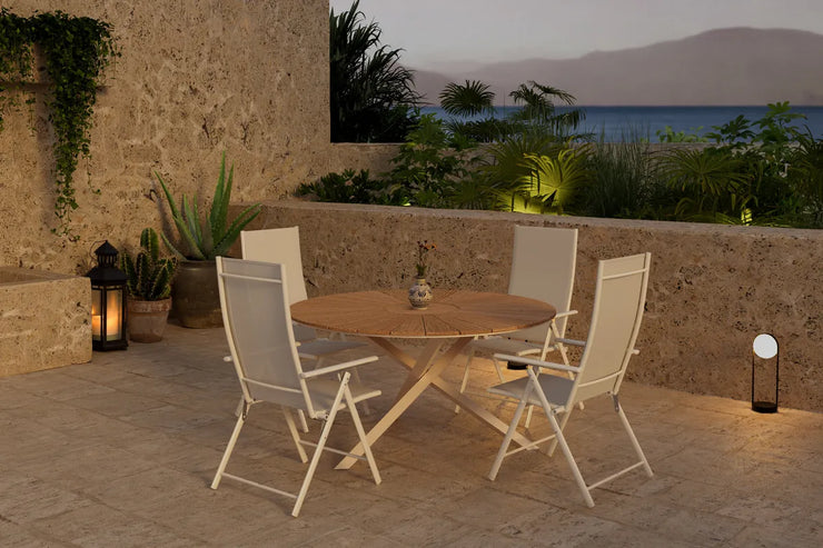 Posisjonsstol Levanzo & Mexico 2-pakk – beige + Spisebord rundt Ø140 – natur