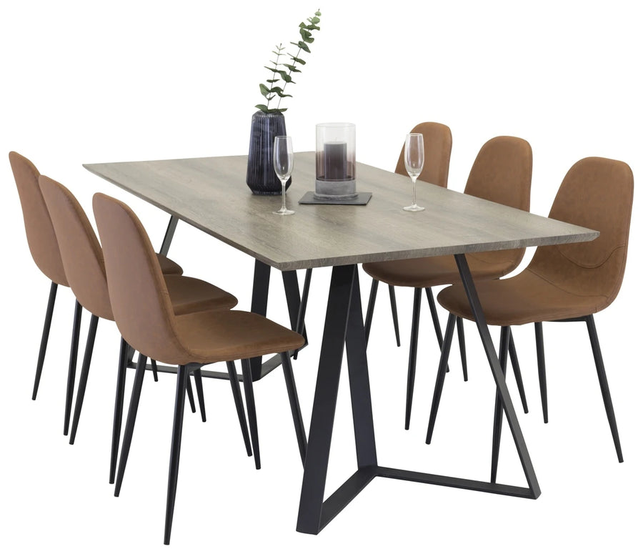 Spisestol Polar & Marina 2-pakk + Rektangulært spisebord 180 x 90 – brun og natur
