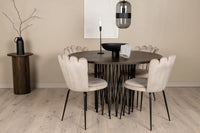 Spisestol Limhamn & Stone 2-pakk + Rundt spisebord ⌀120 – beige og mokka