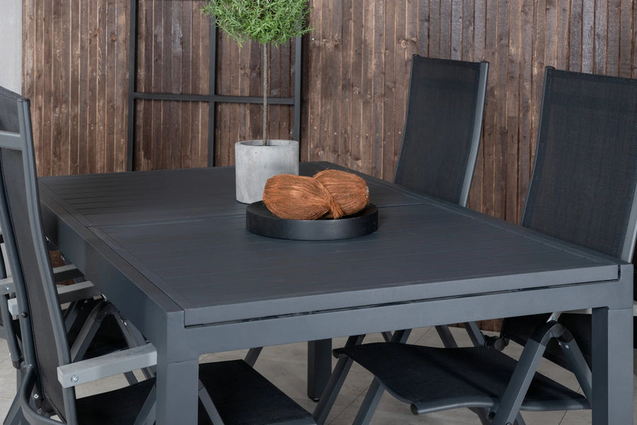 Posisjonsstol Albany & Marbella 2-pakk + Rektangulært spisebord 160 x 100 – svart