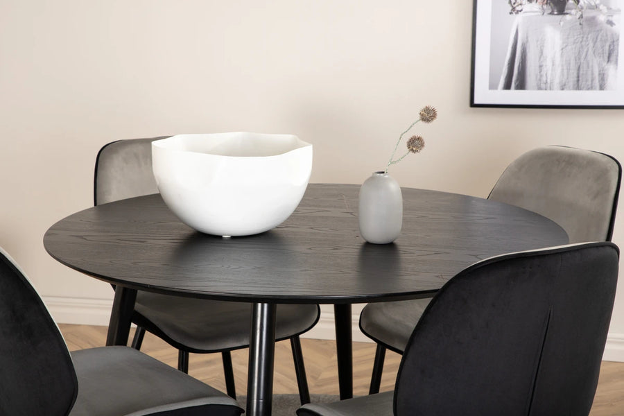 Spisegruppe rund 2-pakk ⌀115 – grå og svart
