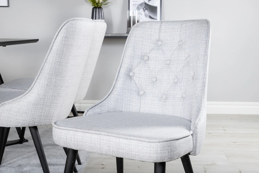 Spisegruppe Marina & Velvet Deluxe rektangulær 180 x 90 + spisestol 2-pakk – svart og grå