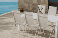 Spisegruppe Break & Levanzo 205 x 90 med 2-pakk posisjonsstoler – hvit og beige