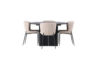 Spisestol Modesto & Matilda 2-pakk + Rund spisebord ⌀130 – beige og svart