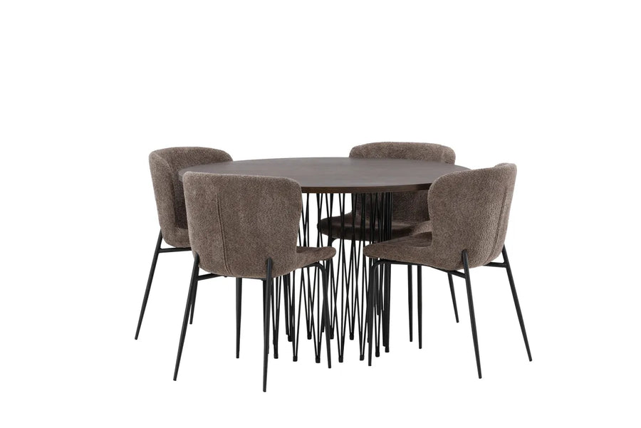 Spisestol Modesto & Stone 2-pakk + Spisebord rundt ⌀120 – brun og mokka