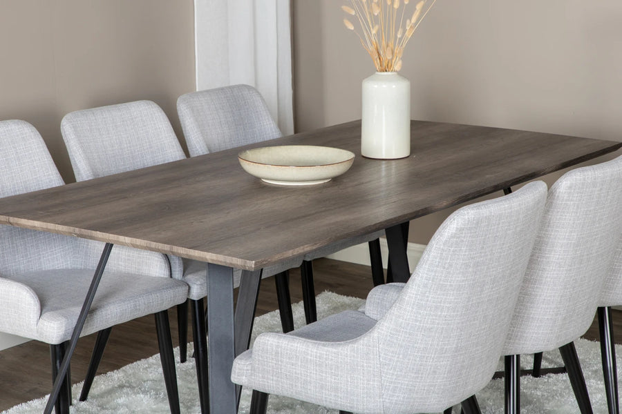 Spisestol Plaza & Marina 2-pakk + Rektangulært spisebord 180 x 90 – grå og natur