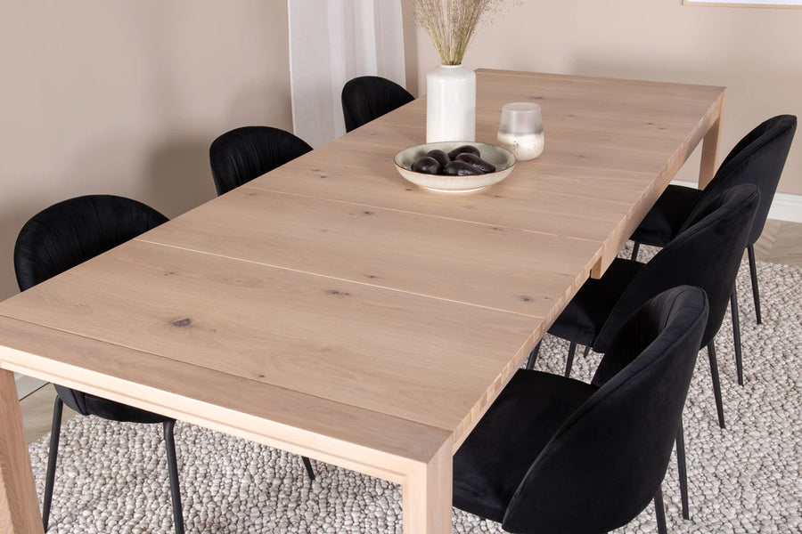Spisebord rektangulært 170 x 95 + spisestol 2-pakk – hvitvasket og svart