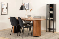 Spisestol Emma & Bianca 2-pakk + Spisebord ovalt 200 x 90 – grå og valnøtt