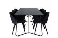 Spisegruppe Petra & Velvet rektangulært spisebord 190 x 90 + 2-pakk spisestoler – svart
