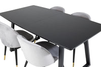Spisestol Velvet & Inca 2-pakk – grå + Spisebord rektangulært 160 x 85 – svart