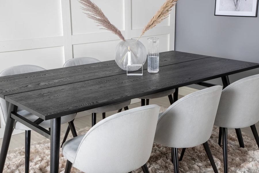 Spisegruppe Sleek & Velvet 195 x 95 2-pakk – svart og lys grå