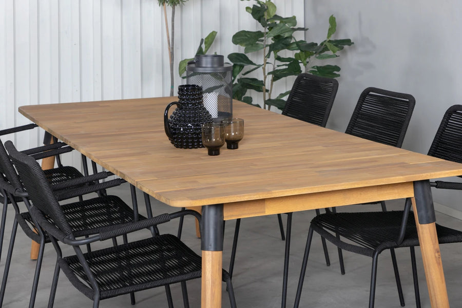 Spisegruppe Julian & Lindos 210 x 100 + spisestol 2-pakk – natur og svart