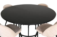 Spisebord rundt ⌀140 – svart + spisestol 2-pakk – beige