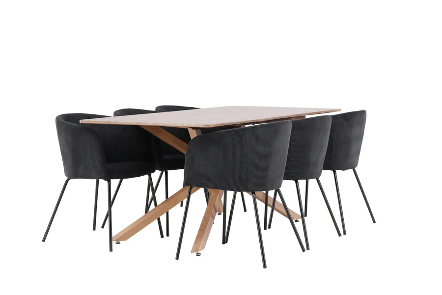 Spisegruppe Berit & Piazza rektangulært spisebord 180 x 90 – svart og mokka