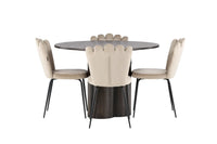Spisestol Limhamn & Olivia 2-pakk – beige + spisebord rundt ⌀110 – mocca