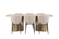 Spisestol Modesto & Olivia 2-pakk + Rektangulært spisebord 210 x 100 – beige og natur