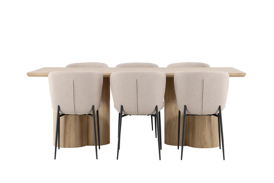 Spisestol Modesto & Olivia 2-pakk + Rektangulært spisebord 210 x 100 – beige og natur