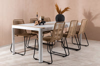 Spisegruppe Togo & Lindos 200 × 100 + spisestol 2-pakk – hvit og brun