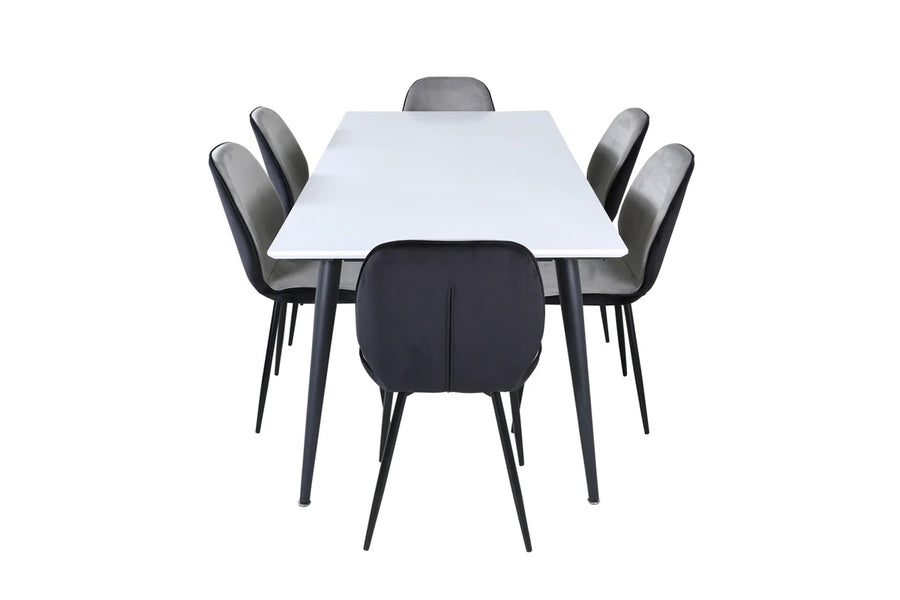 Spisegruppe Emma & Jimmy 2-pakk rektangulært spisebord 195 x 90 – grå og hvit