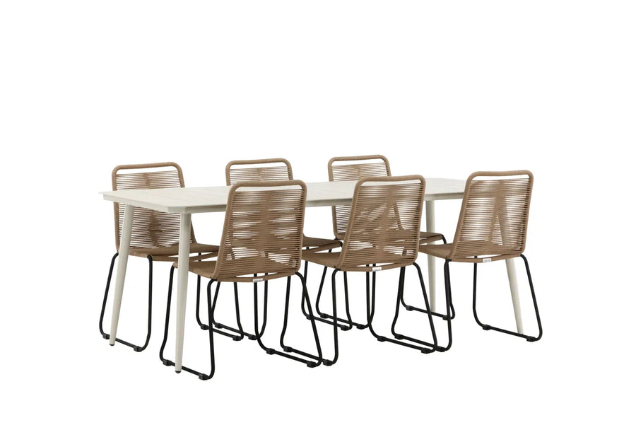 Spisebord Lina & Lindos 200 x 90 + Spisestol 2-pakk – beige og brun