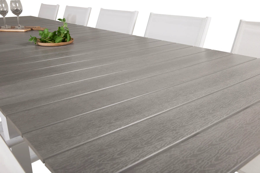 Spisebord Levels & Santorini rektangulært 229 × 100 + spisestol 2-pakk – hvit