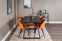 Spisestol Velvet & Inca 2-pakk – rustoransje + Rektangulært spisebord 160 x 85 – svart