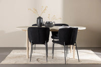Spisegruppe oval 180 x 90 + spisestol 2-pakk – hvitvasket og svart