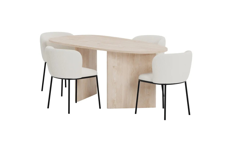 Spisestol Edina & Grönvik 2-pakk + Spisebord ovalt 180 x 90 – hvit og natur