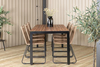 Spisestol 2-pakk + rektangulært spisebord 205 x 90 – brun og natur